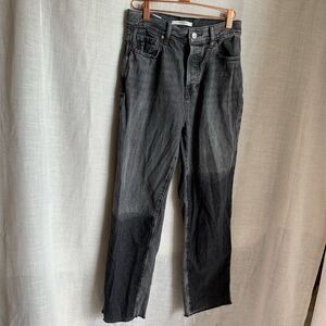 PacSun Black High Rise Jeans 25 Button Fly Straight Leg Raw Hem Grunge Y2K Denim